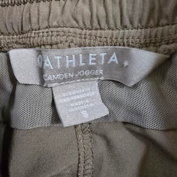 ATHLETA Camden Jogger Women 8 Tan Excellent Smocked Waist Zipper Pockets - Picture 5 of 6